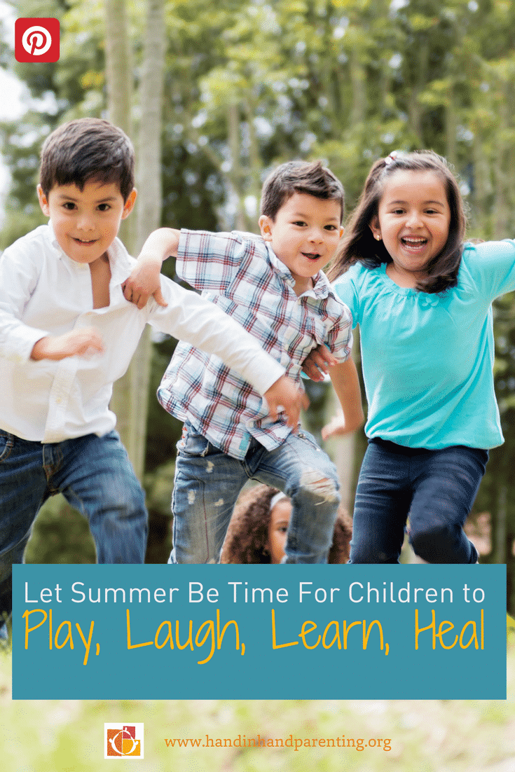 children running together and laughing in image titles Let Summer Be Time for Children to Play, Laugh, Learn and Heal