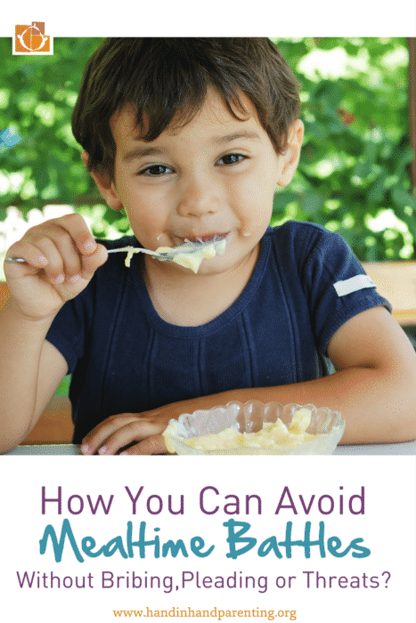 Young boy eating dessert in post on avoiding dinner time battles