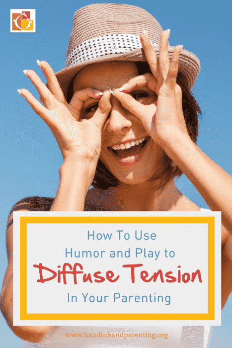 Happy mom making a silly face in post about how to diffuse tension in your parenting